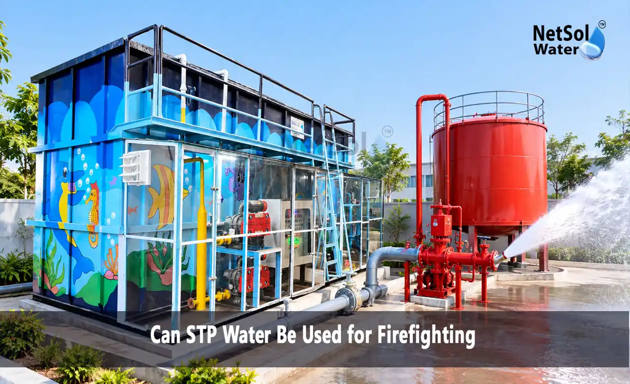 can STP water be used for firefighting, STP treated water for fire fighting, treated wastewater for fire hydrant, recycled water for firefighting, fire water storage tank, STP water quality parameters, does STP water need RO, sewage treatment plant manufacturer