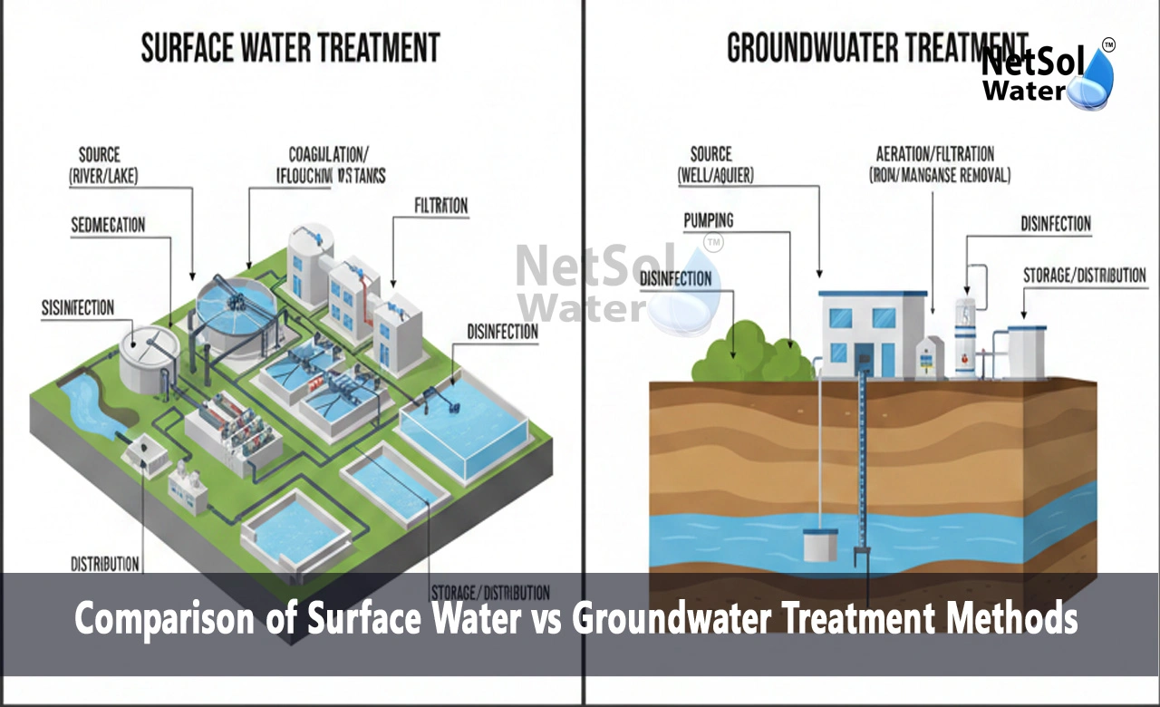 Which is better groundwater or surface water, Does groundwater require more purification than surface water, Is groundwater or surface water more polluted