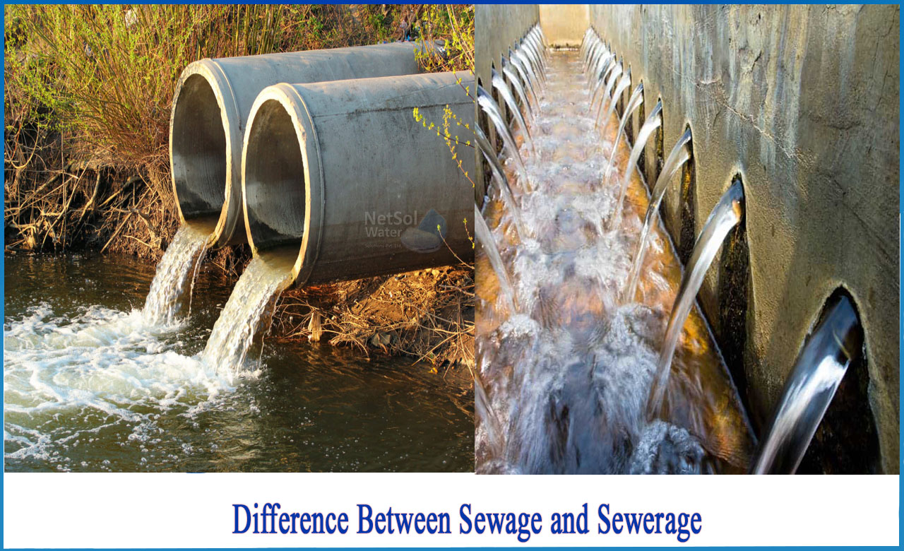 difference between sewage and sewerage, difference between sewage and effluent, difference between sewage and sullage