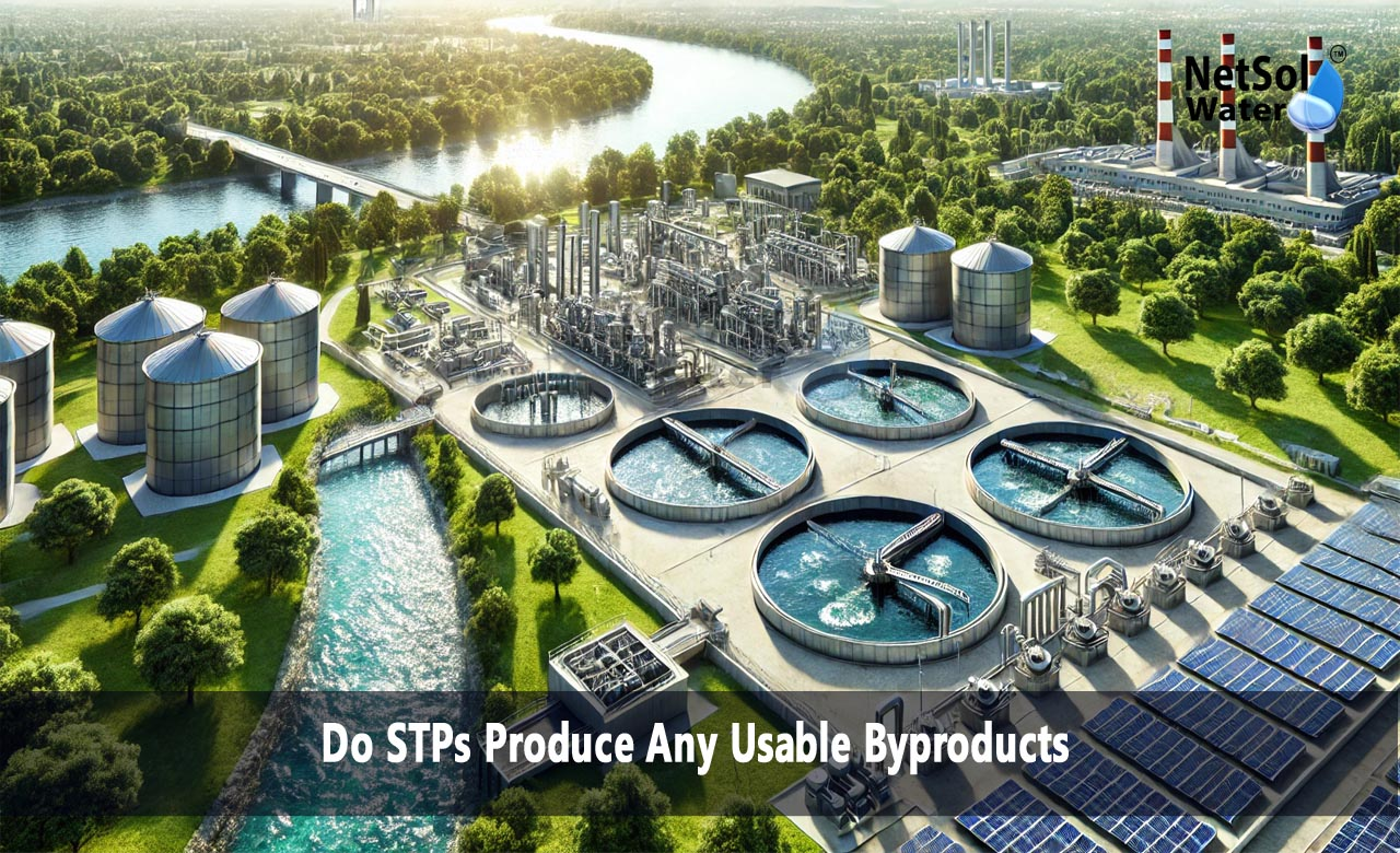 What are the by products of sewage treatment, What gas is a byproduct of the sewage treatment process, What are the end products from a wastewater treatment facility