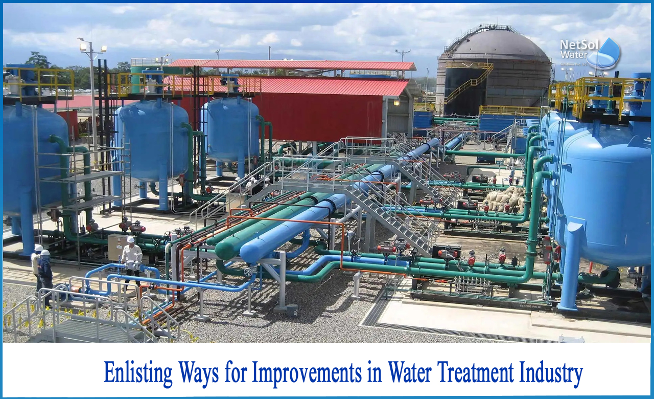 suggest few ways of conserving fresh water in industries, how to improve wastewater treatment plant, modern technology used in water treatment process