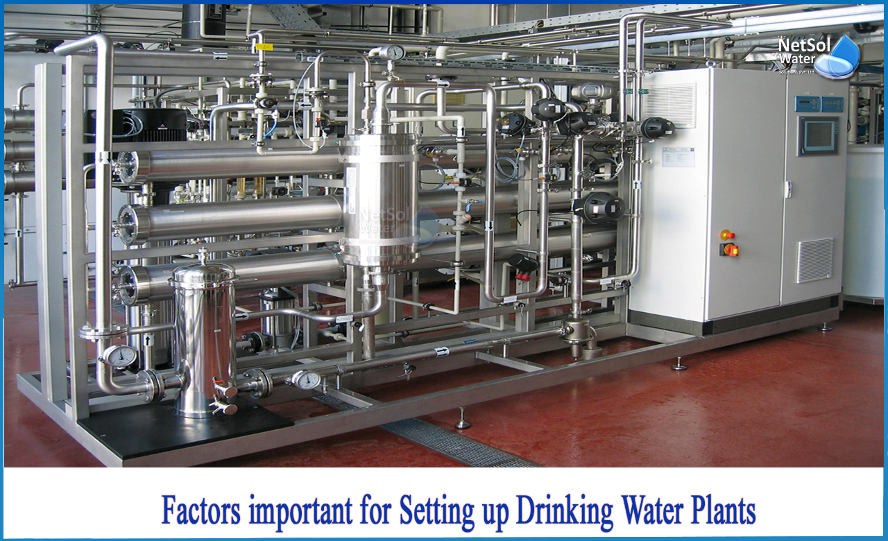 drinking water manufacturing process, water plant requirements, water treatment plant setup cost