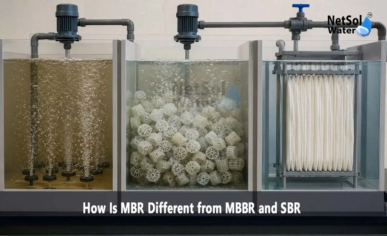 MBR, MBBR, SBR, membrane bioreactor, moving bed biofilm reactor, sequencing batch reactor, wastewater treatment technology, wastewater treatment comparison, biological treatment systems, effluent quality, secondary clarifier, wastewater treatment plant design