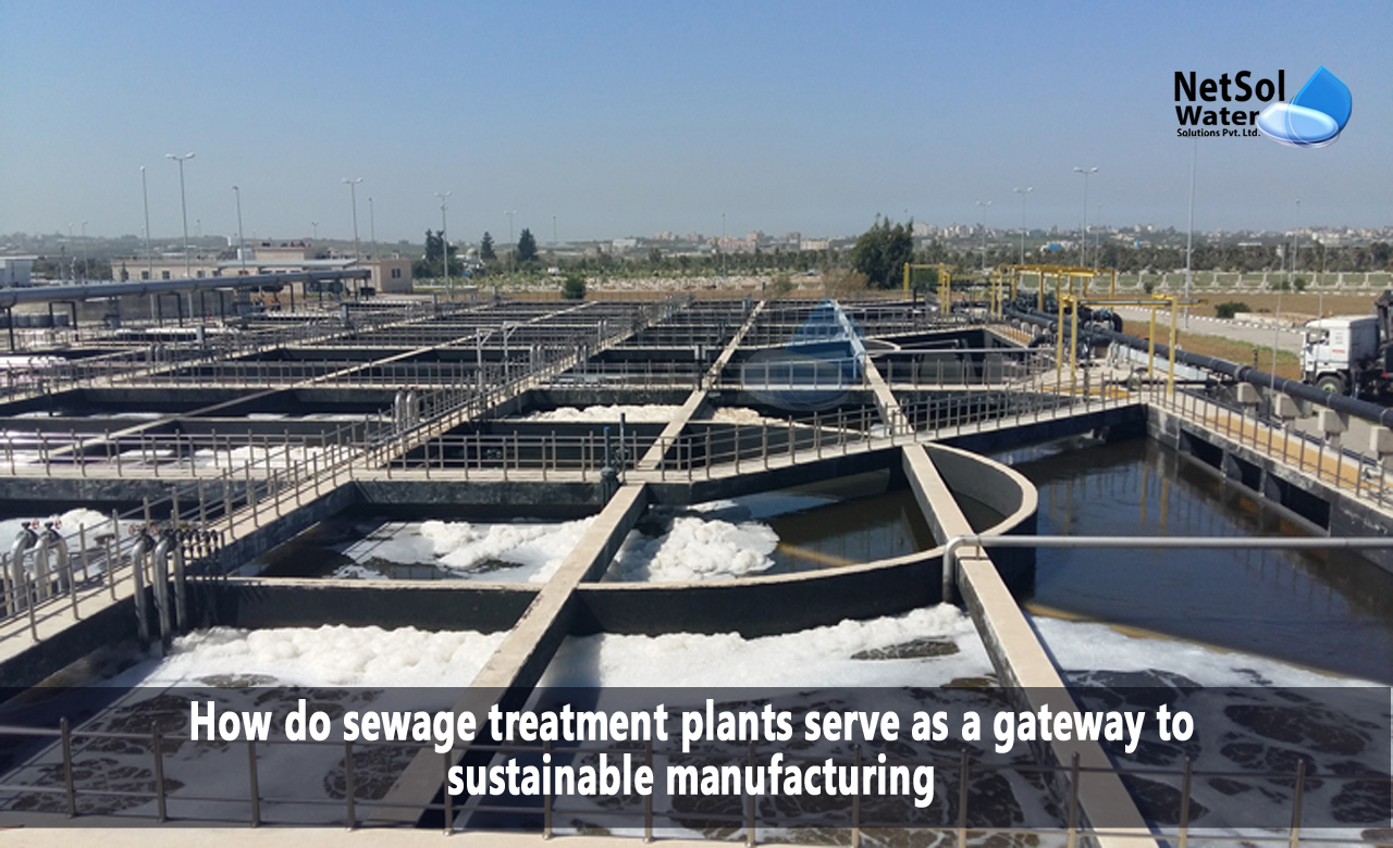 How do sewage treatment plants serve as a gateway to sustainable manufacturing