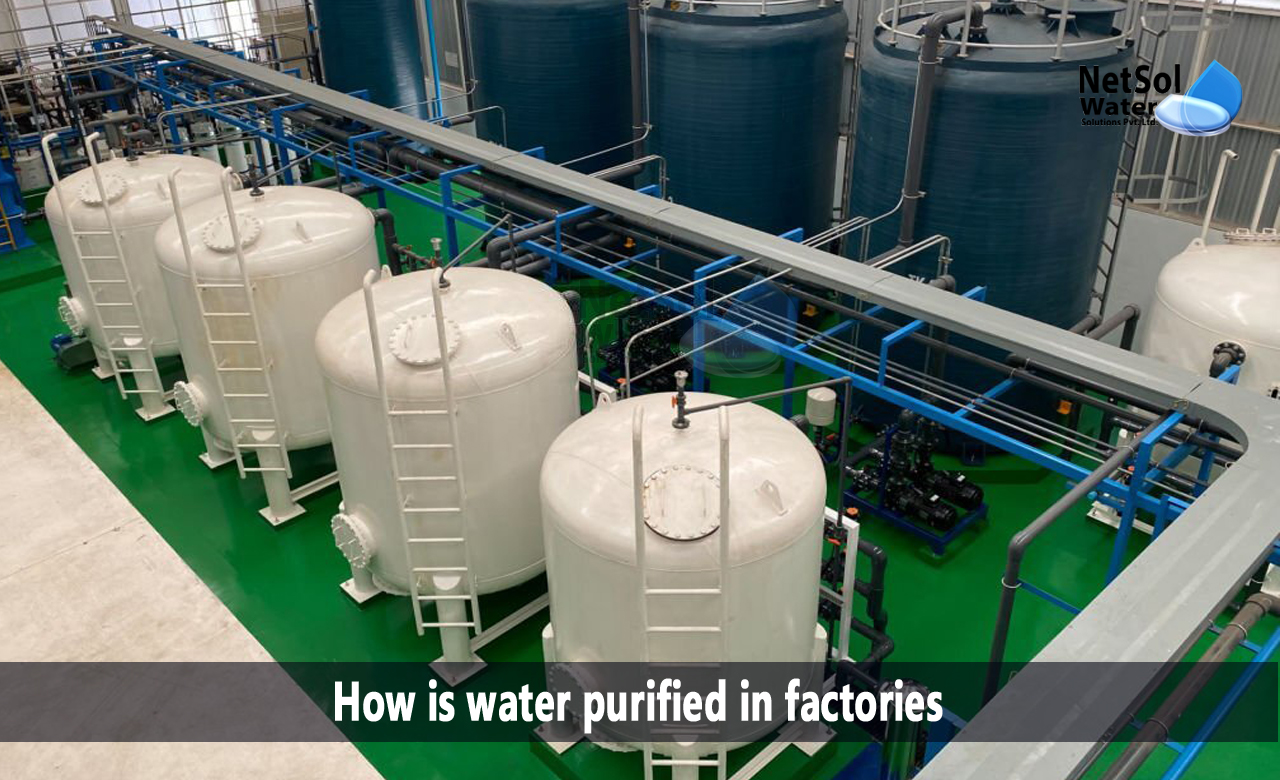 How is water purified in factories, secondary wastewater treatment processes, 