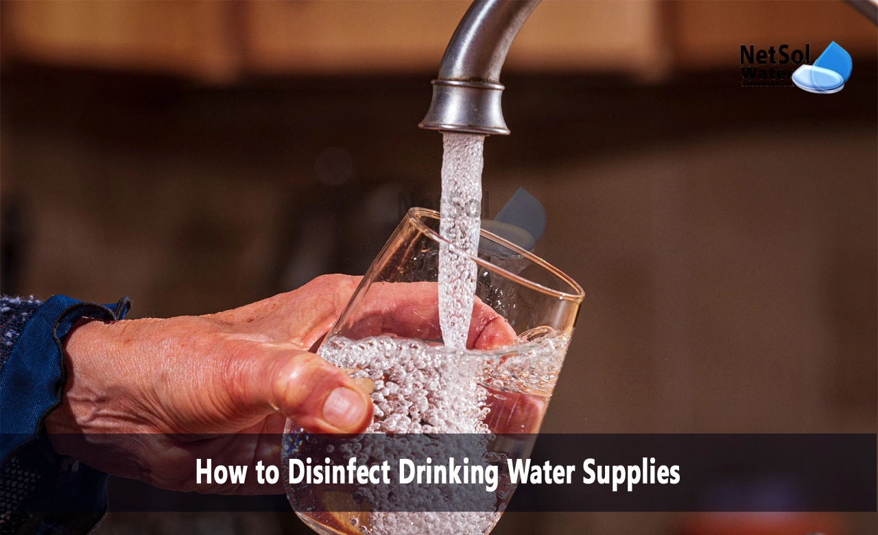 Disinfecting drinking water supplies, what is used for disinfection of drinking water, name two chemicals used to disinfect water