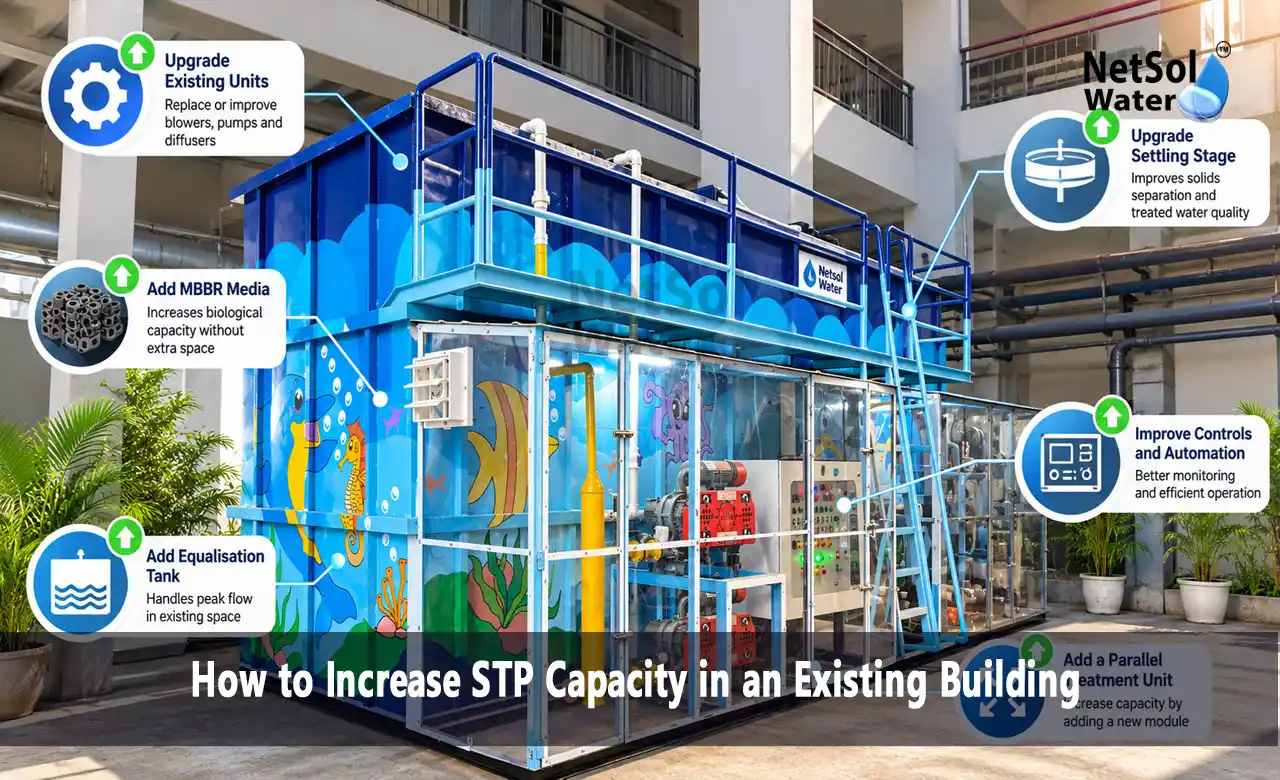 increase STP capacity, STP capacity upgrade, existing STP upgrade, sewage treatment plant upgrade, STP capacity expansion, STP overload, STP retrofit, MBBR media for STP, STP manufacturer in Greater Noida