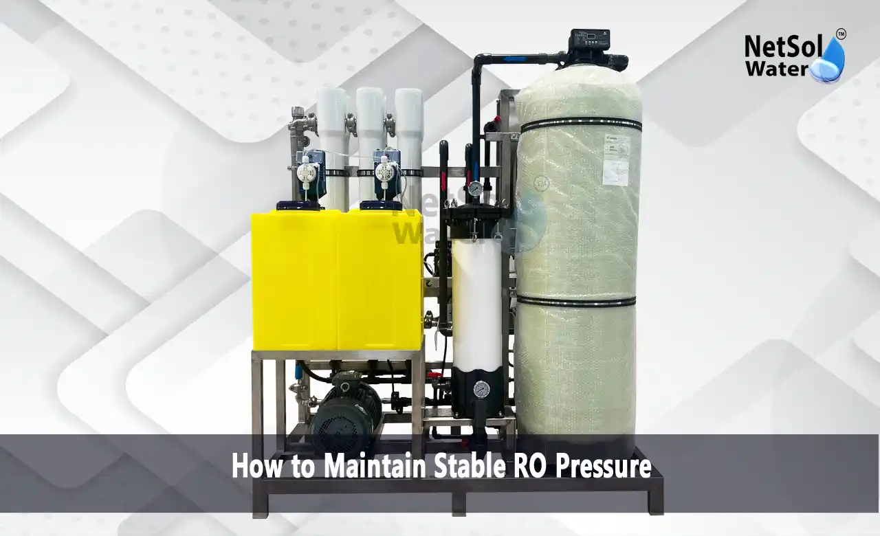 stable RO pressure, RO pressure control, reverse osmosis membrane pressure, RO plant maintenance, RO membrane fouling, high pressure pump RO, RO pretreatment, Industrial RO Plant, differential pressure RO, VFD for RO system, cartridge filter RO, chemical dosing RO plant