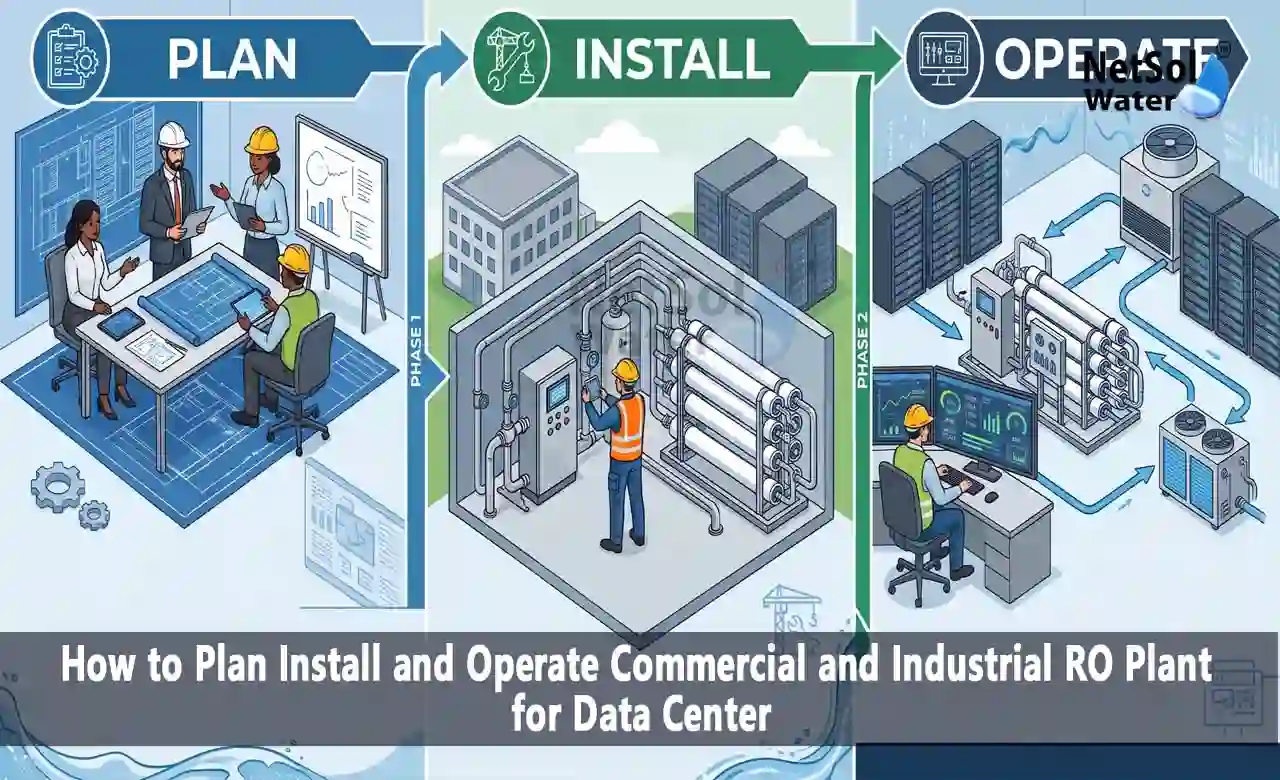 commercial RO plant, industrial RO plant, RO plant for data center, data center cooling water treatment, reverse osmosis plant, RO plant installation, RO plant manufacturer India, borewell water RO plant, RO membrane cleaning, CIP system RO plant, RO plant recovery percentage, hyperscale data center water treatment