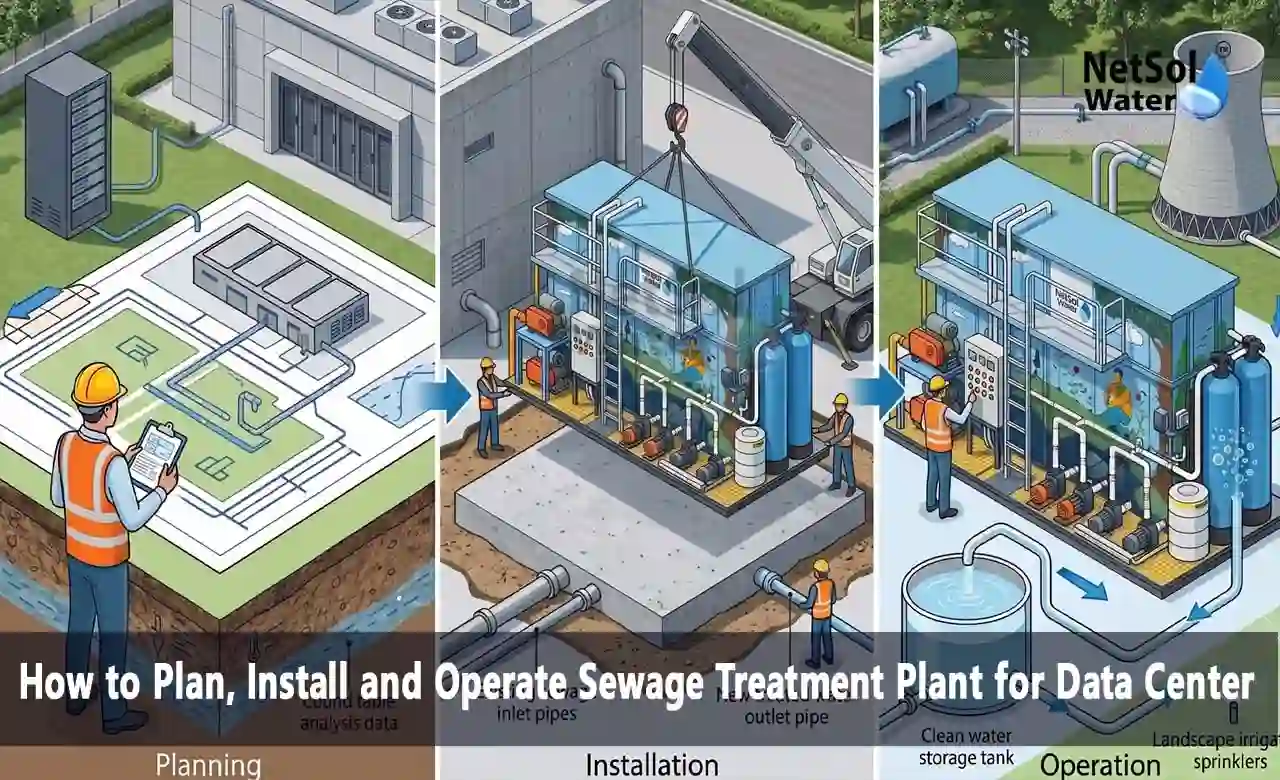 sewage treatment plant for data center, STP for data center, data center wastewater treatment, sewage treatment plant manufacturer, data center water recycling, STP installation timeline, STP operating cost, cooling tower water reuse, modular STP, MBR sewage treatment, data center sustainability, wastewater recycling data center