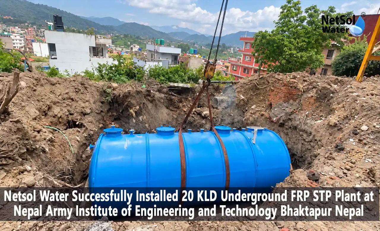 20 KLD underground MBBR STP plant, underground FRP STP plant, two-stage MBBR sewage treatment, STP plant in Bhaktapur Nepal, kitchen and washroom wastewater treatment, institutional STP case study