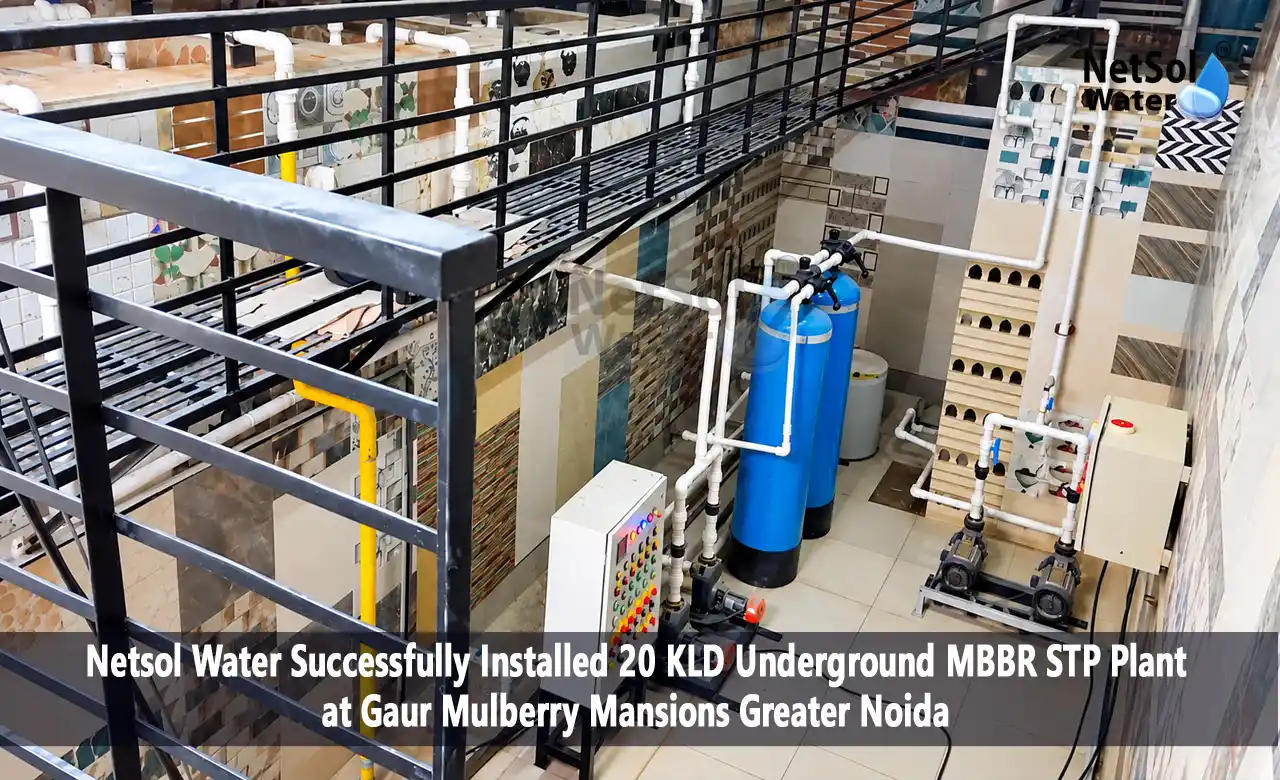 20 KLD STP plant in Greater Noida, underground STP plant, MBBR STP plant, 20 KLD sewage treatment plant, residential STP Greater Noida, MBBR technology sewage treatment, STP plant for housing society, STP manufacturers in Greater Noida, Gaur Mulberry Mansions STP, Netsol Water Solutions