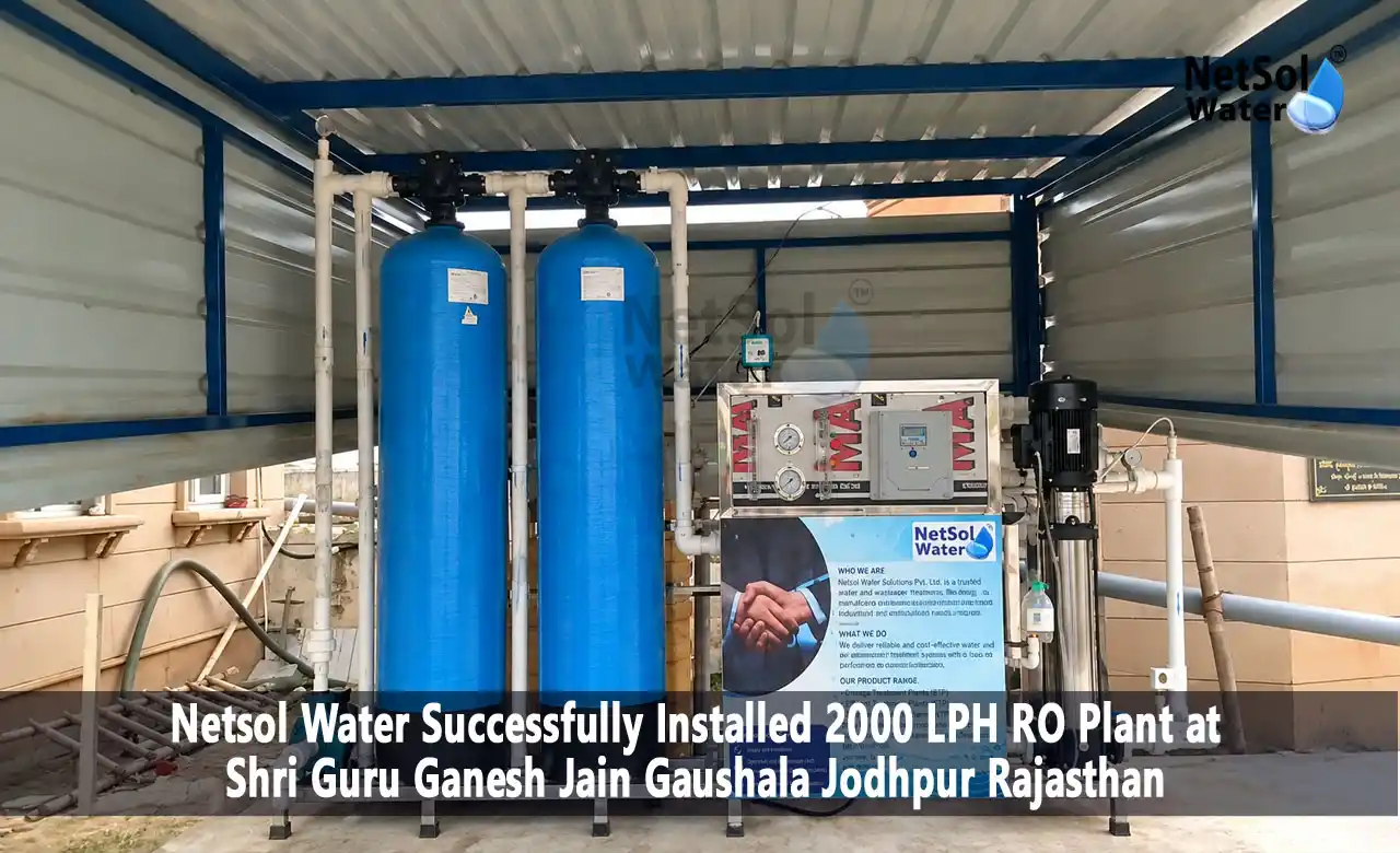 2000 LPH RO plant, RO plant installation in Jodhpur, RO plant for gaushala, borewell water treatment plant, commercial RO plant manufacturer, RO plant for drinking water, industrial and commercial water purification, Jain Gaushala Jodhpur RO plant, 2200 TDS borewell water treatment, Netsol Water case study