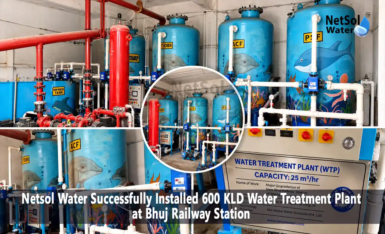 600 KLD water treatment plant, Bhuj Railway Station WTP, water treatment plant for railway station, borewell water treatment plant, 25 m3/hr WTP, 5 m3/hr WTP, 30 m3/hr water treatment plant, WTP P&ID drawing, water treatment plant Gujarat, WTP case study, Netsol Water
