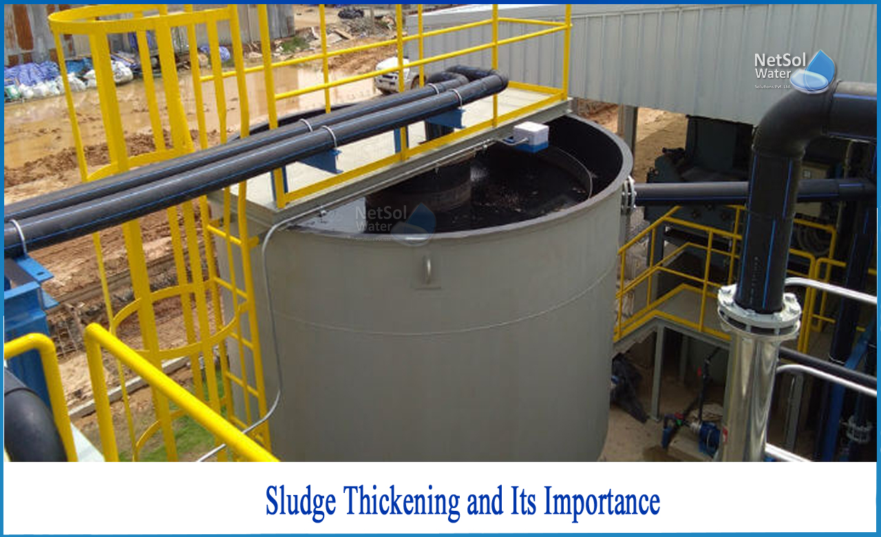 sludge thickening and dewatering, sludge thickener in water treatment, purpose of sludge thickening