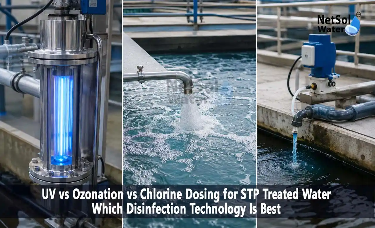 UV Disinfection, Ozonation, Chlorine Dosing, STP treated water, disinfection technology, fecal coliform, UV Transmittance, UVT, CT value, log reduction, tertiary disinfection, sewage treatment plant disinfection, wastewater disinfection, residual disinfectant, trihalomethanes, water reuse disinfection