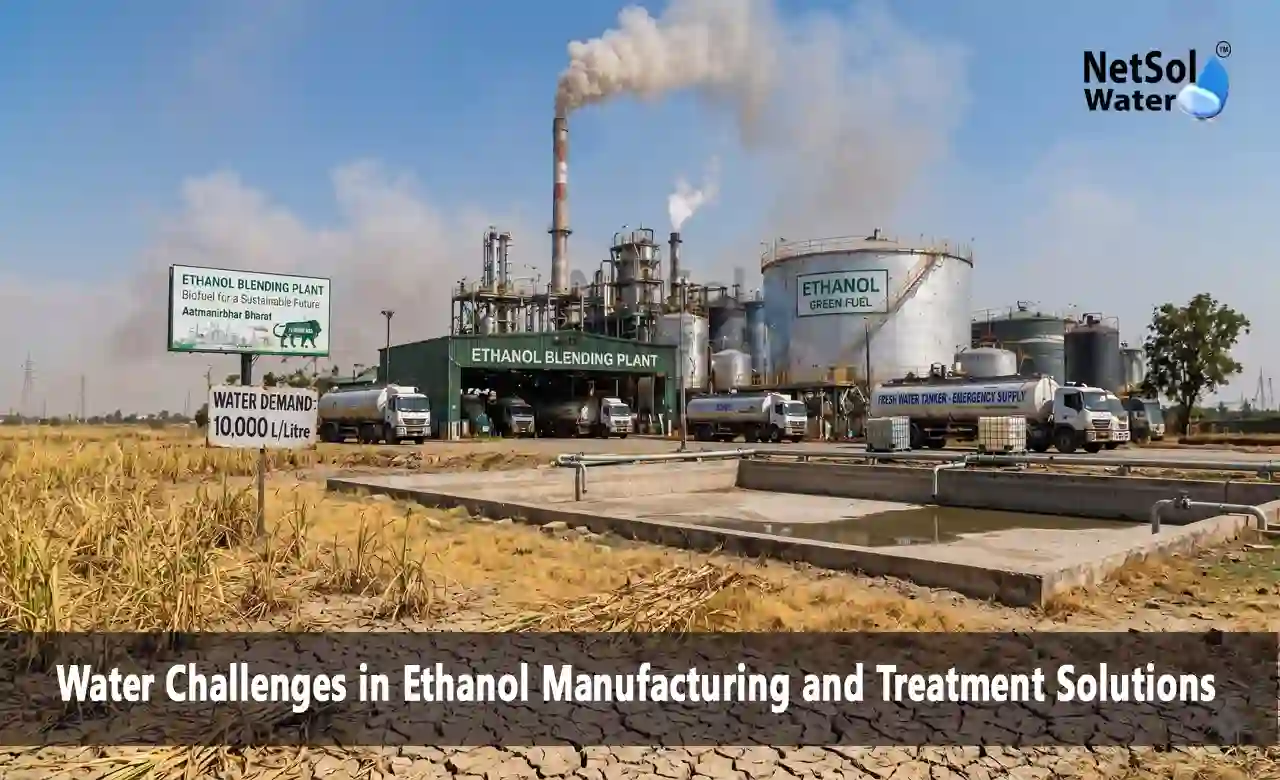 Water Challenges in Ethanol Manufacturing, Ethanol Manufacturing Water Management, Effluent Treatment Plant Manufacturer, Industrial RO Plant Manufacturer, Distillery Wastewater Treatment, ETP for Ethanol Industry, Industrial RO Plant for Distilleries, Water Treatment for Ethanol Plants, Zero Liquid Discharge for Distilleries, Water Recycling in Ethanol Manufacturing, Distillery Effluent Treatment, Wastewater Treatment Solutions, Netsol Water