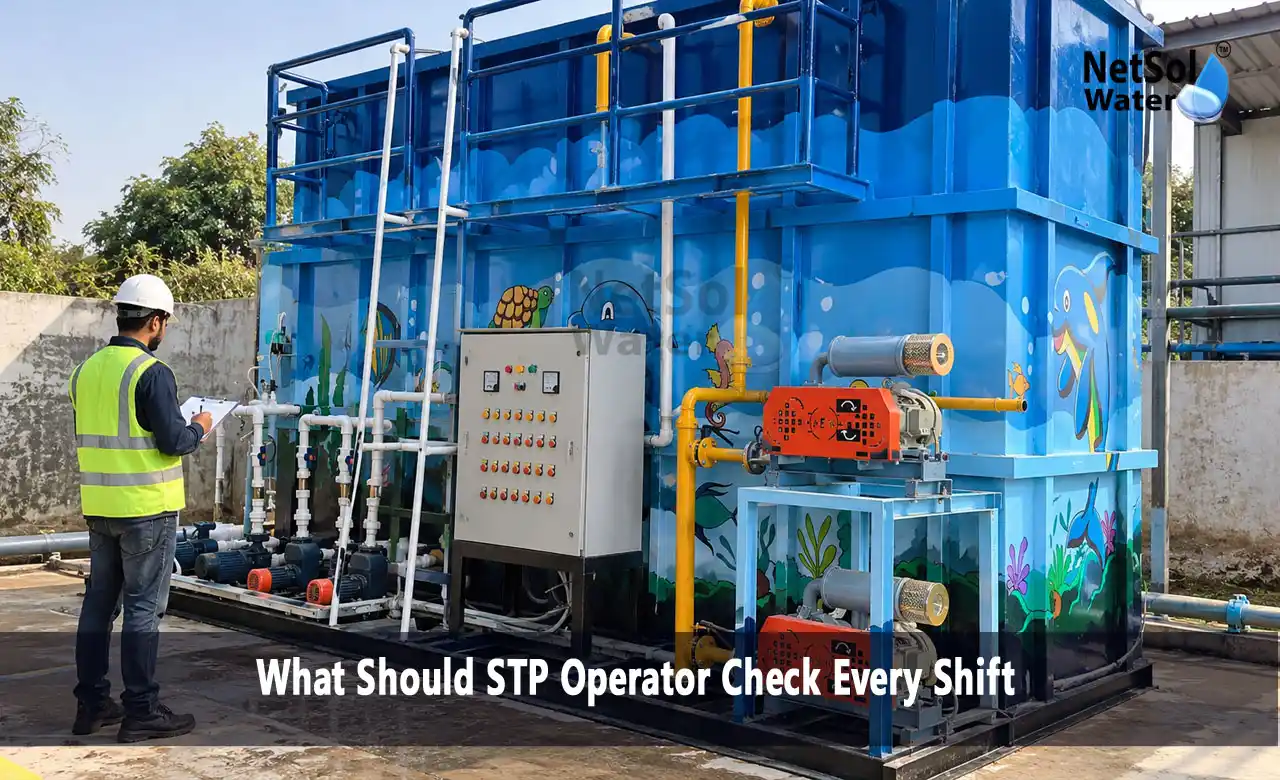 STP operator checklist, sewage treatment plant maintenance, STP shift checklist, aeration tank monitoring, sludge handling STP, wastewater treatment plant operation, STP operator duties, treated water quality testing