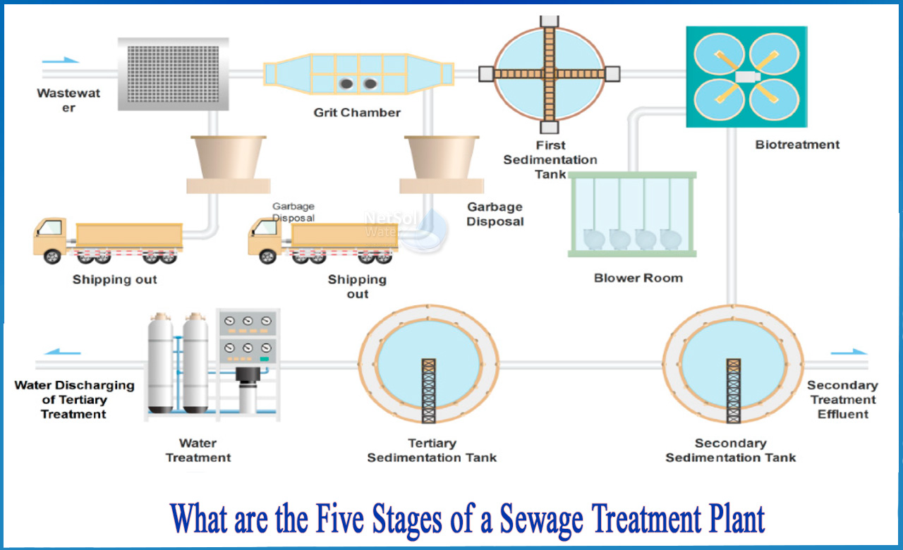 outline the main steps used in sewage treatment, what is sewage treatment plant, types of sewage treatment plant