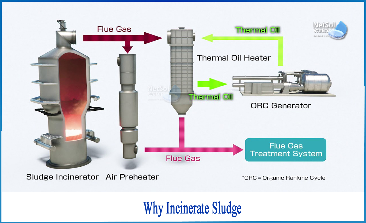 sludge incineration process, burning of sludge to ashes is called, sludge incineration plant