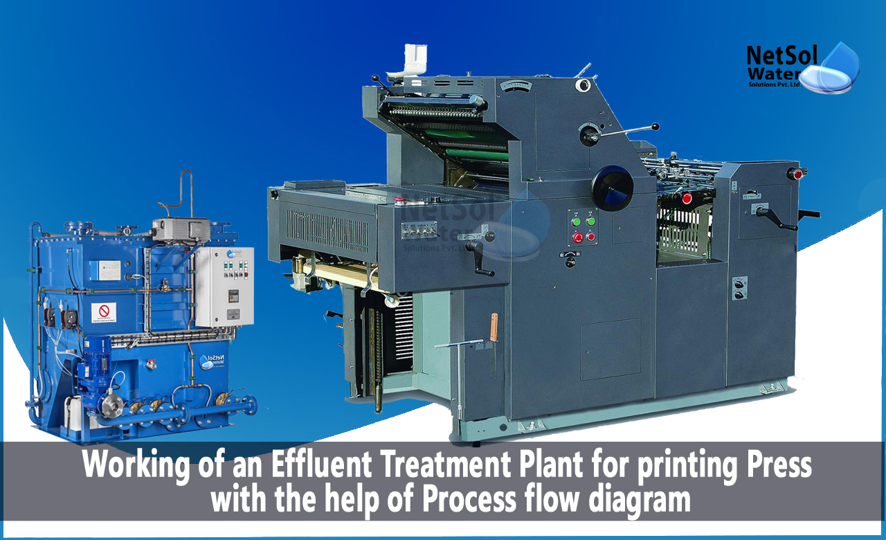 Composition of wastewater from the printing press, Working of an ETP for printing Press with the help of flow diagram